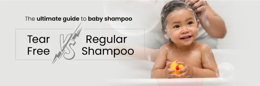 Mother giving baby a gentle tear-free shampoo during happy bath time