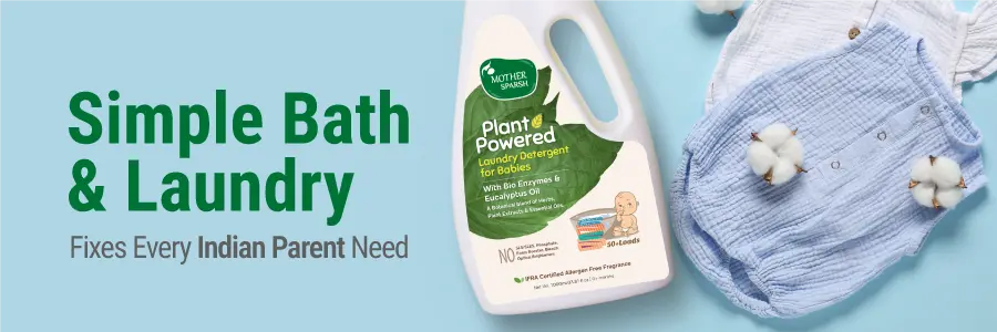 Baby enjoying bath time; simple solutions for hard water and sensitive Indian baby skin.