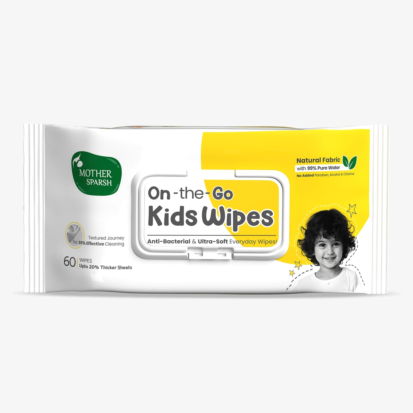 Mother Sparsh Kids Wipes for gentle and safe cleansing.