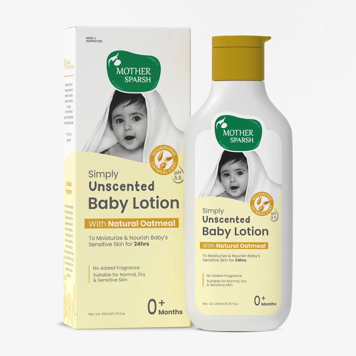 Mother Sparsh Simply Unscented Baby Lotion with Natural Oatmeal for sensitive skin 200ml
