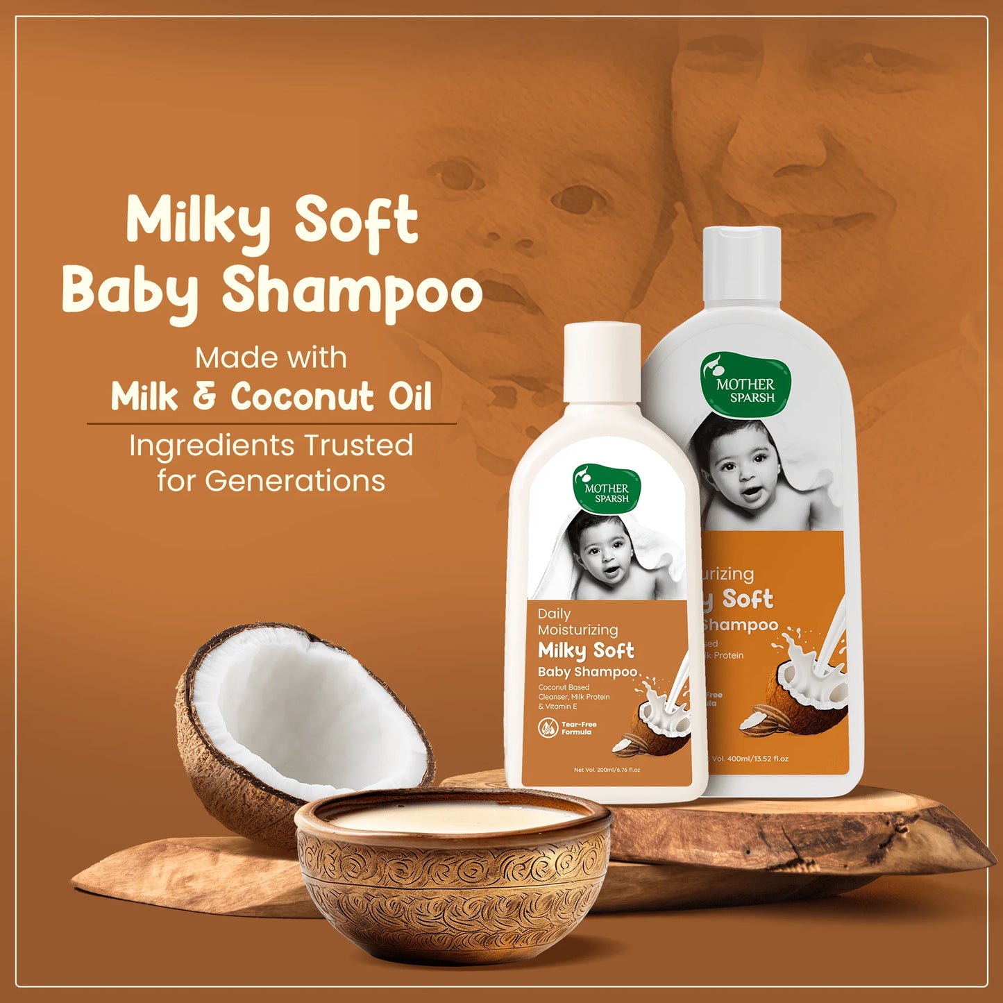 Milky Soft Baby Shampoo made with milk and coconut oil trusted by generations
