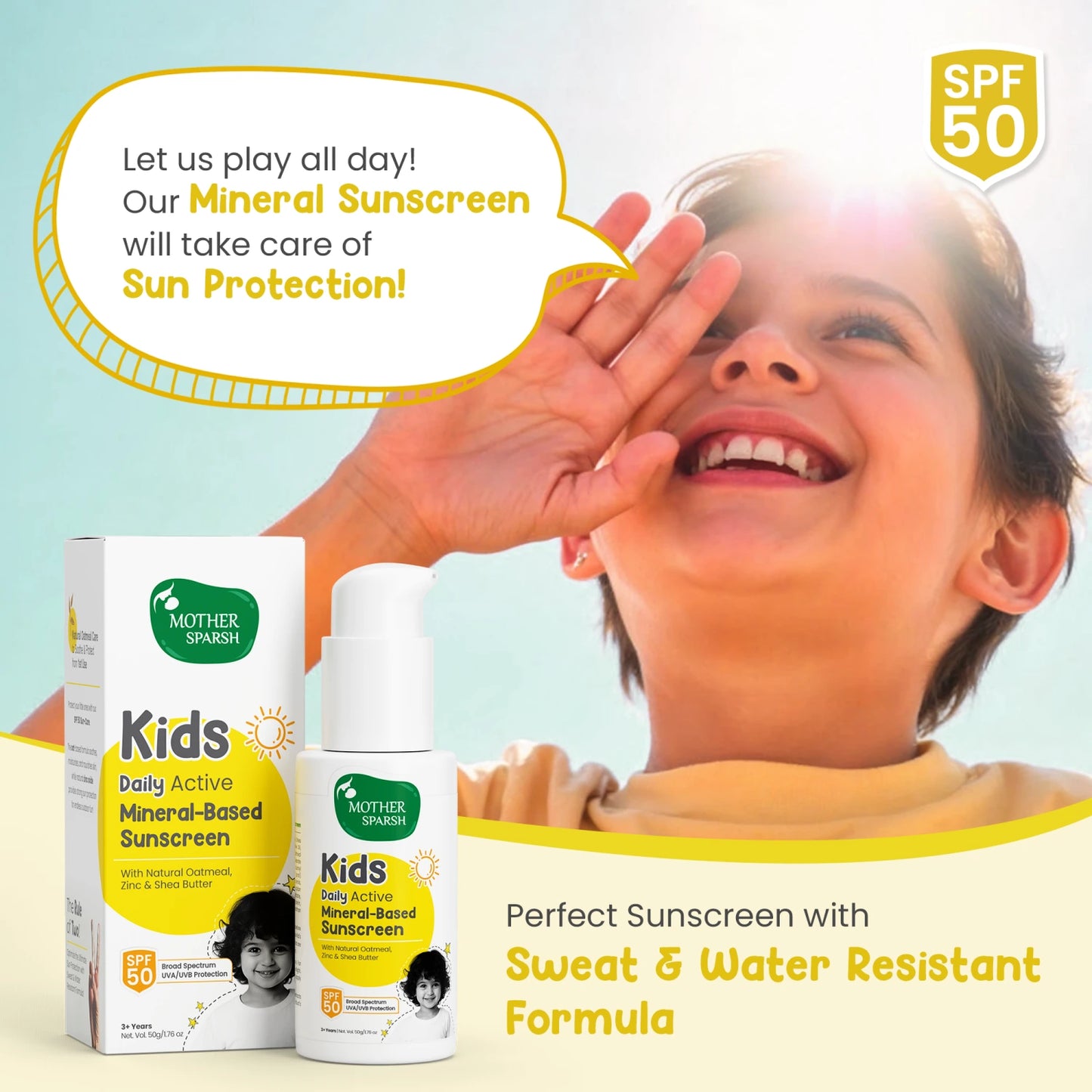 Sweat and water resistant kids sunscreen