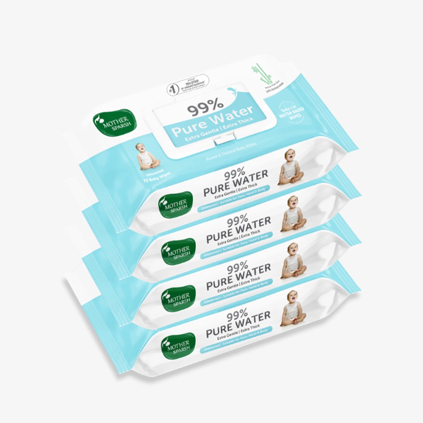 99% Pure Water Unscented Baby Wipes - Medical Grade Fabric (72 pcs)