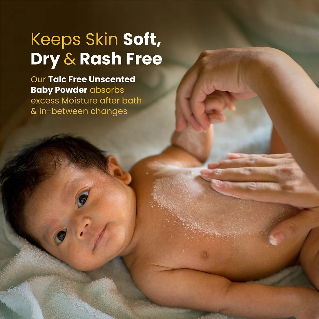 Close-up of baby powder texture for soft skin feel