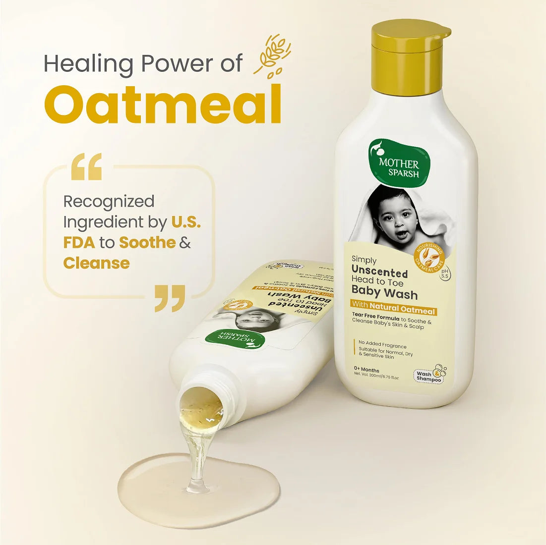 Natural ingredients in Simply Unscented Baby Wash – Oatmeal, Aloe, Vitamin E