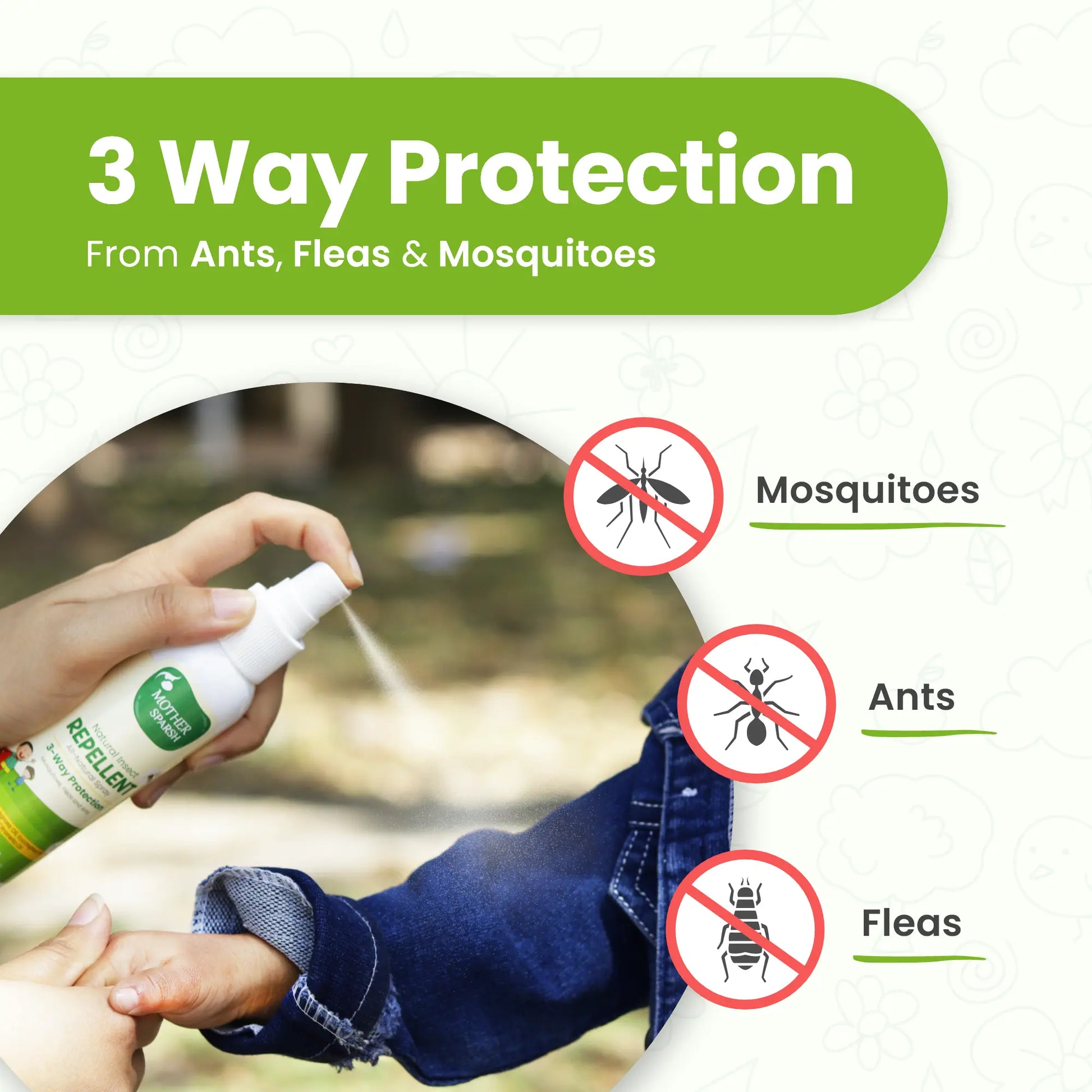 3-Way Natural Protection for baby from ants-fleas-mosquitoes