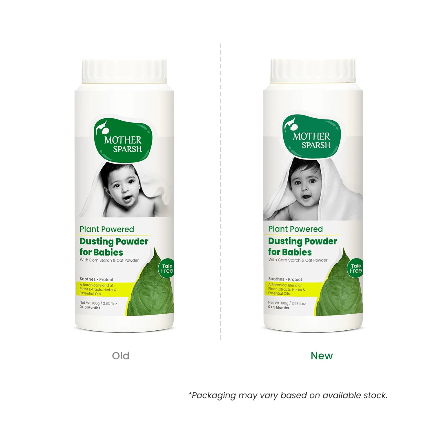 Mother Sparsh Plant Powered Dusting Powder for Baby old vs new 100g