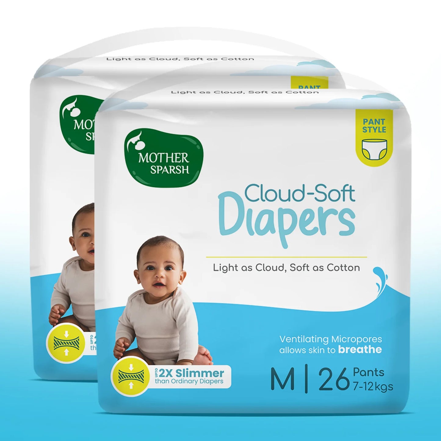 Cloud-Soft Baby Diapers | Disposable Pant Style Fit - Medium | 26pcs (7-12kg)