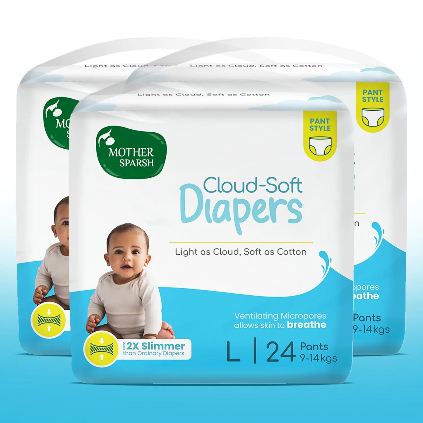 Cloud-Soft Baby Diapers | Disposable Pant Style Fit - Large | 24pcs (9-14kg)