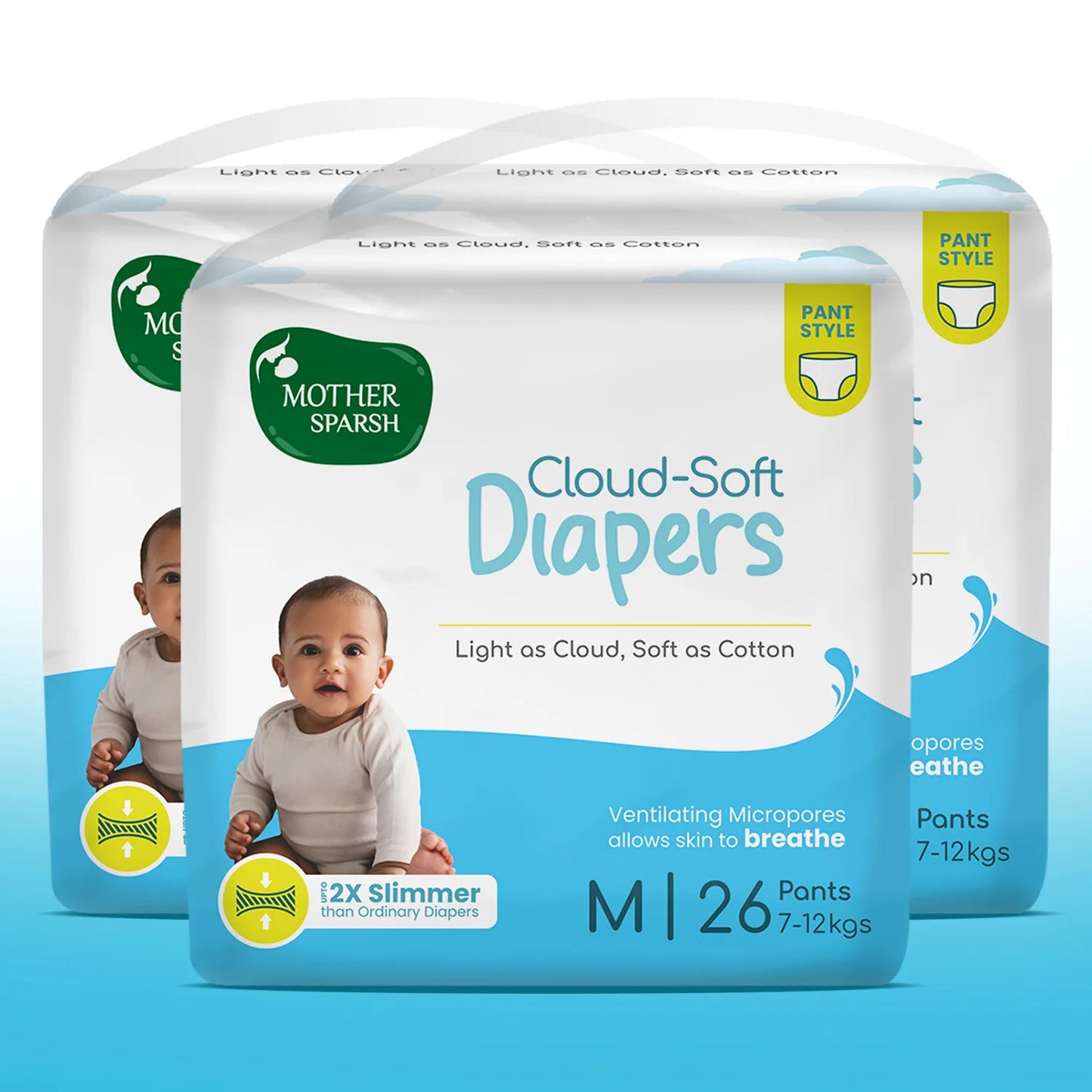 Cloud-Soft Baby Diapers | Disposable Pant Style Fit - Medium | 26pcs (7-12kg)