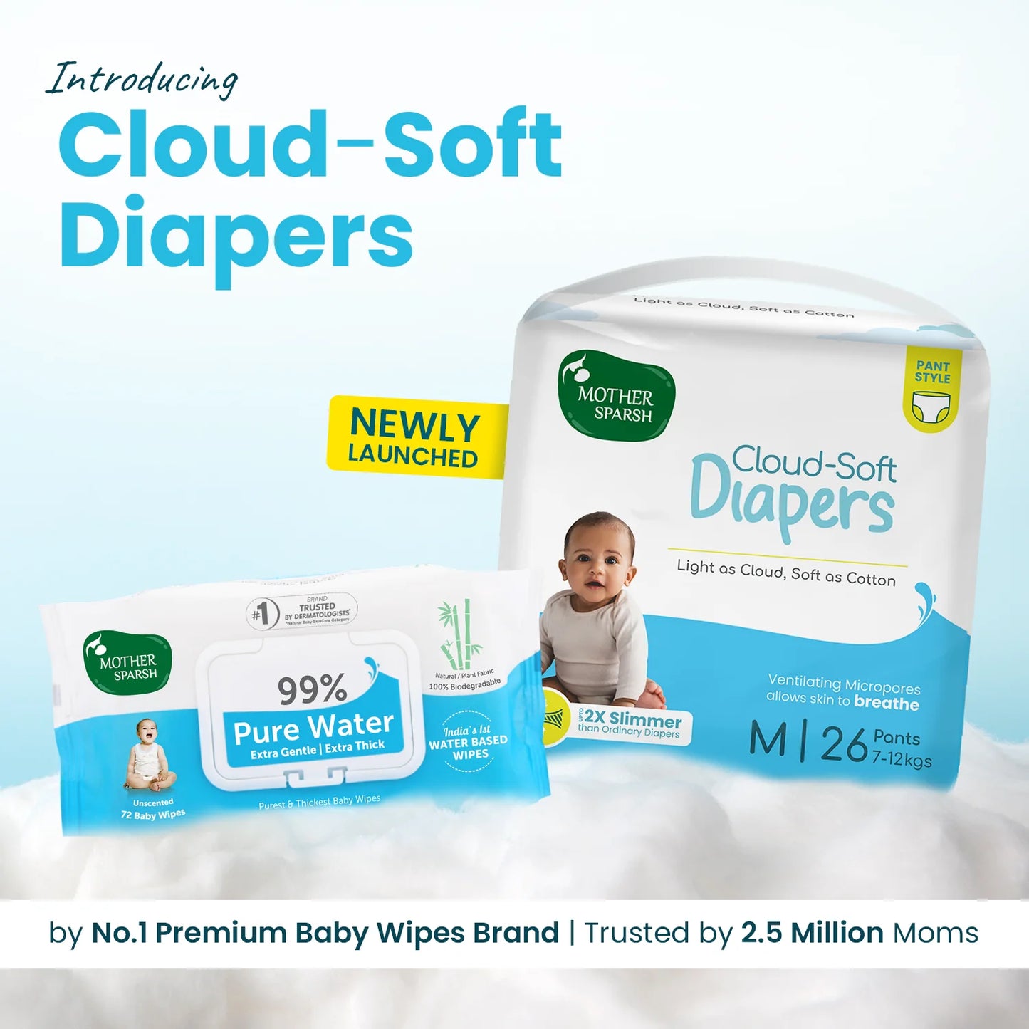 Cloud-Soft Baby Diapers | Disposable Pant Style Fit - Medium | 26pcs (7-12kg)
