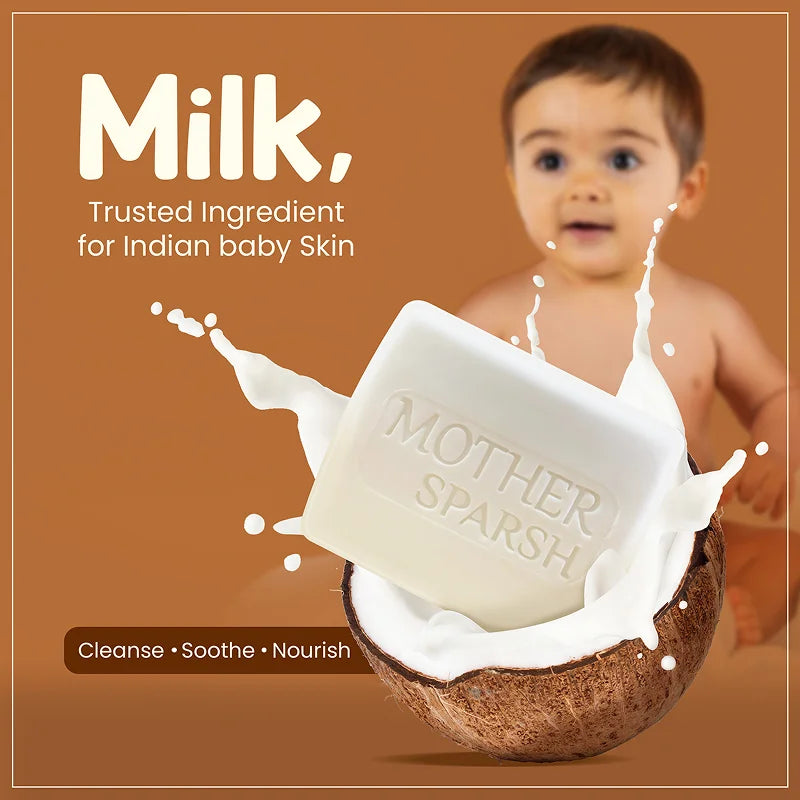 Mother Sparsh baby bathing bar with milk for Indian baby skin care