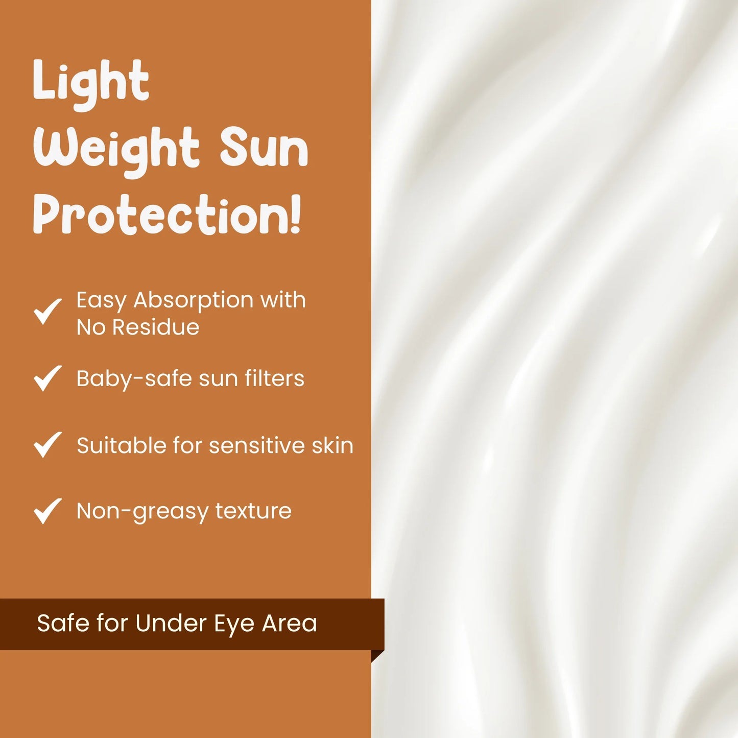 Swatch of Mother Sparsh baby sunscreen’s ultra-light, non-greasy texture applied on skin