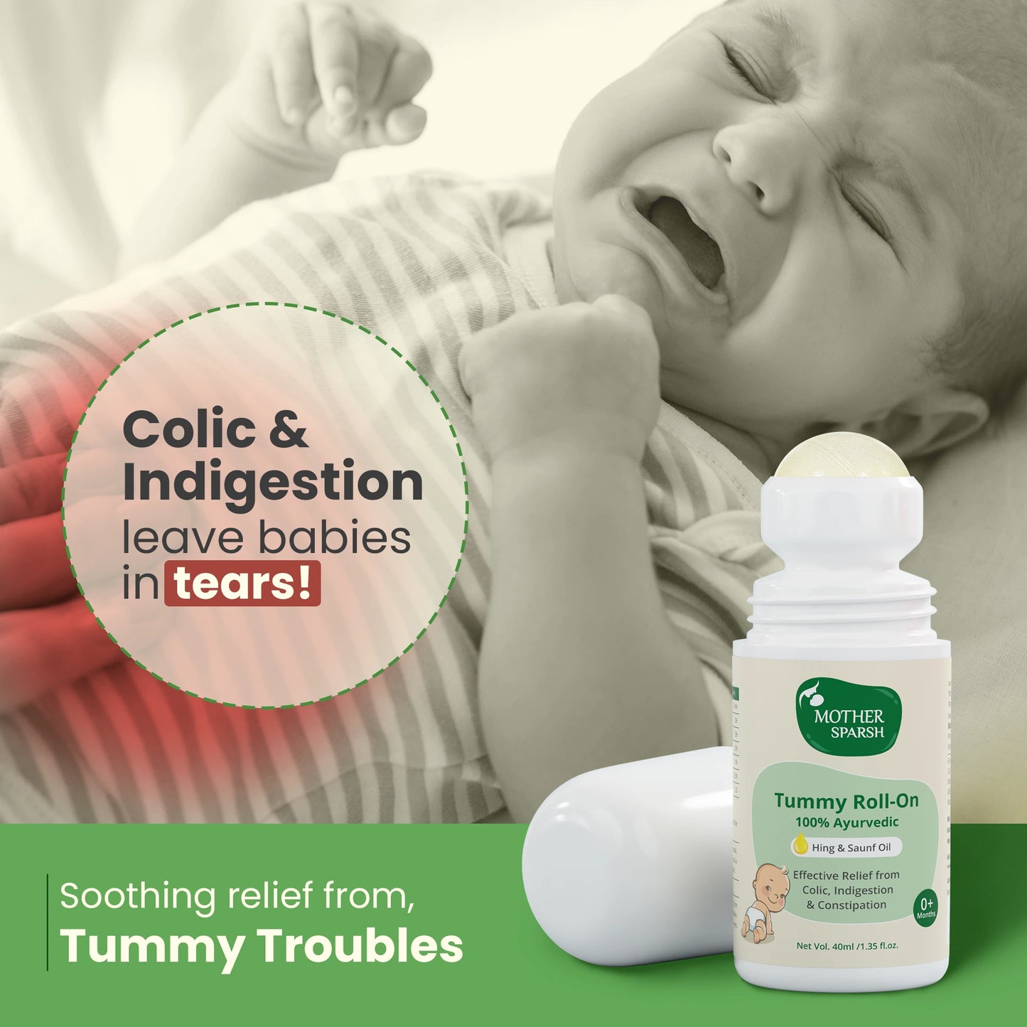 Mother Sparsh Tummy Roll-On Ayurvedic formulation for baby colic and digestion support