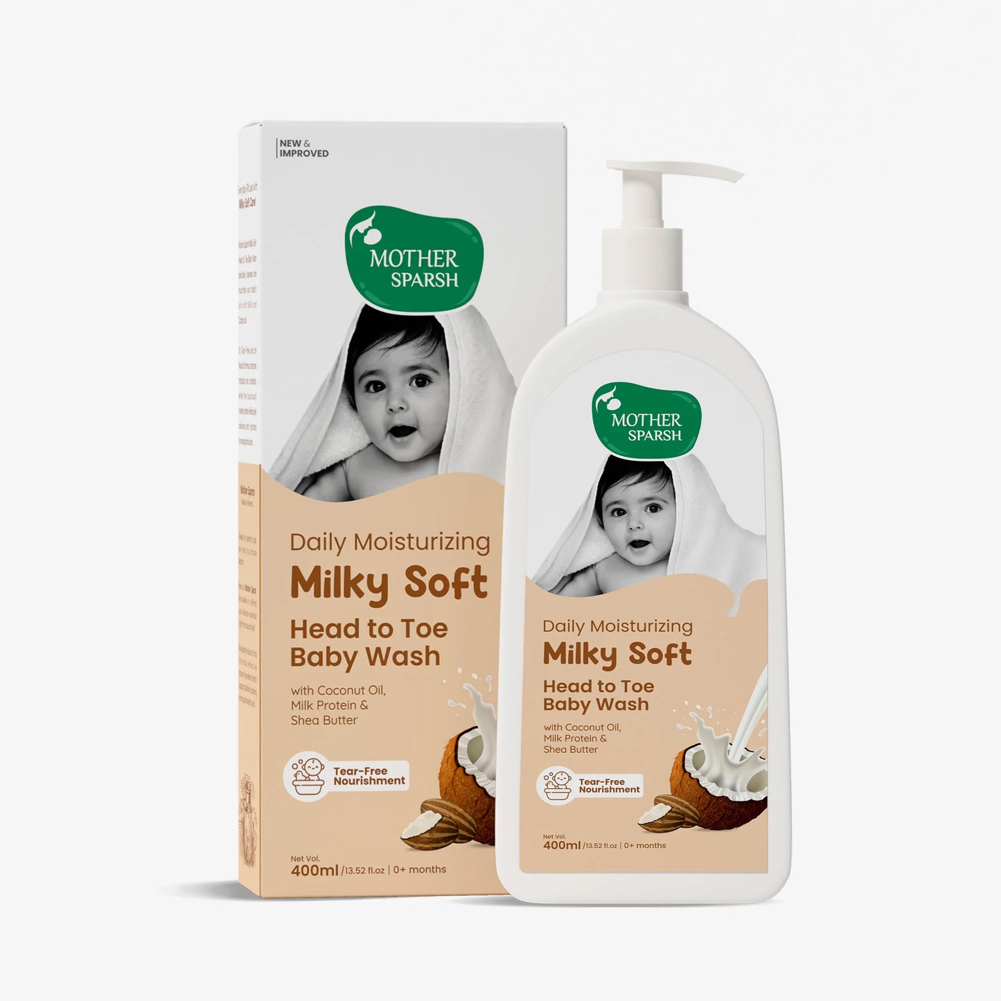 Mother Sparsh Daily Moisturizing Milky Soft Head to Toe Baby Wash with Tear-Free Formula – 400ml