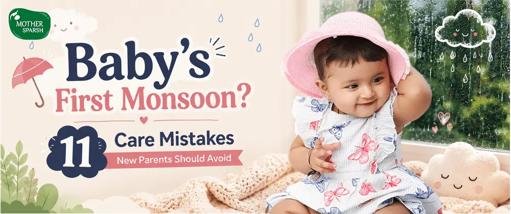 New parent checking baby in damp monsoon weather — 11 baby care mistakes to avoid during baby's first rainy season