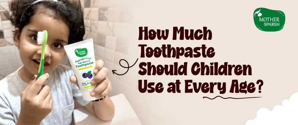 Parent helping child brush teeth with correct toothpaste amount — how much toothpaste kids should use by age