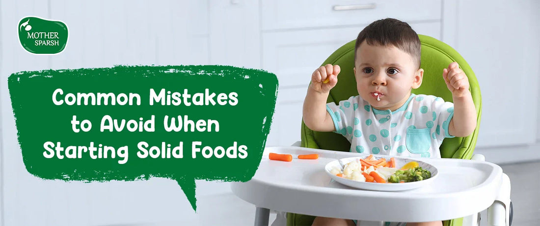 A happy baby sitting in a highchair, trying their first solid food.