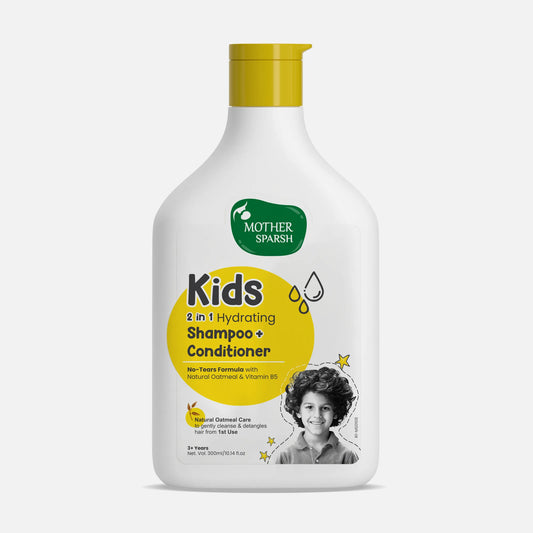 Front view of Mother Sparsh Kids 2 in 1 Hydrating Shampoo and Conditioner 300ml bottle.