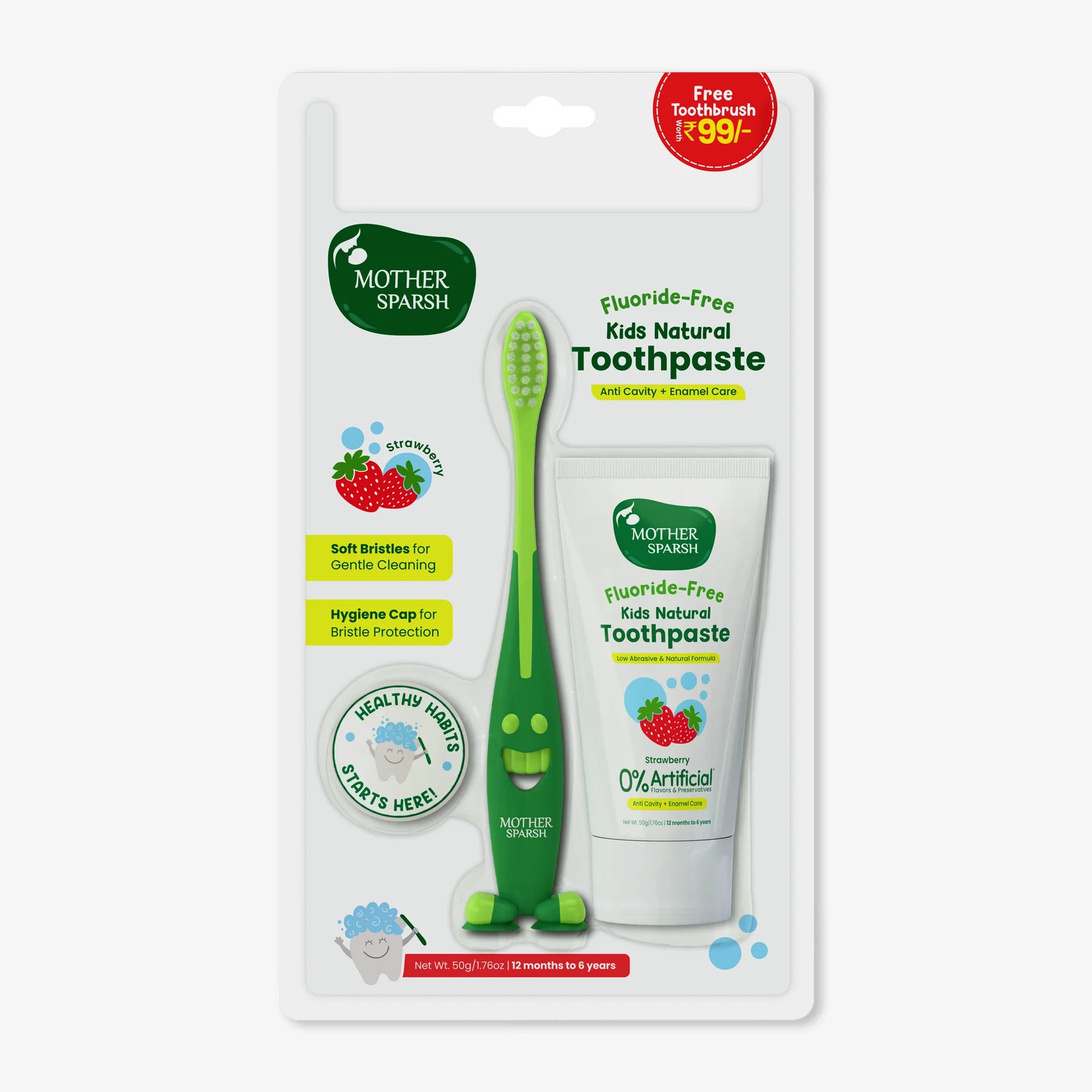 Kids Natural Toothpaste with Free Toothbrush Strawberry Flavour