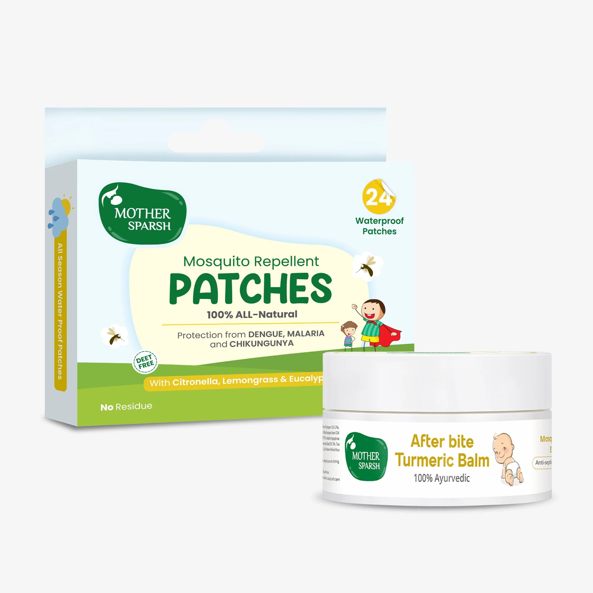 Mosquito repellent patches and after bite balm for babies, offering natural protection and comfort.