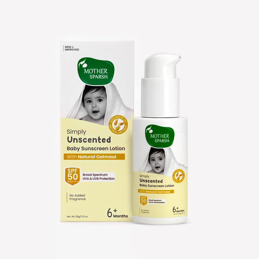 Mother Sparsh Simply Unscented Baby Sunscreen Lotion with Natural Oatmeal and SPF 50 for sensitive baby skin