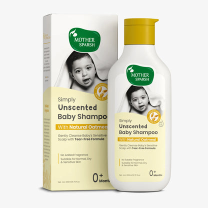 Simply unscented baby shampoo with natural oatmeal recommended for newborns