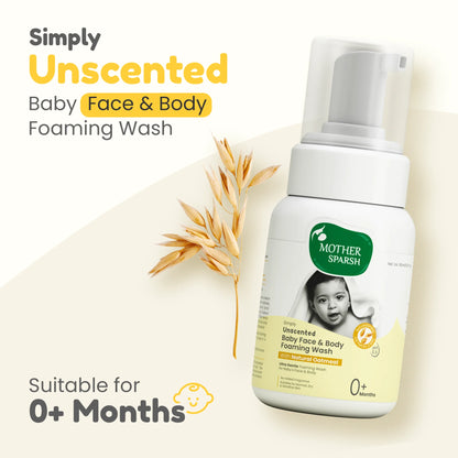 Simply Unscented Baby Face and Body Foaming Wash for gentle cleansing, ideal for newborns with sensitive skin, free from added fragrances and harsh chemicals