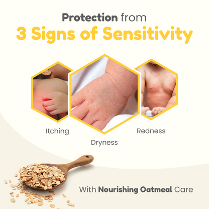 Protects baby skin from 3 signs of skin sensitivity - itching, dryness, redness with nourishing oatmeal