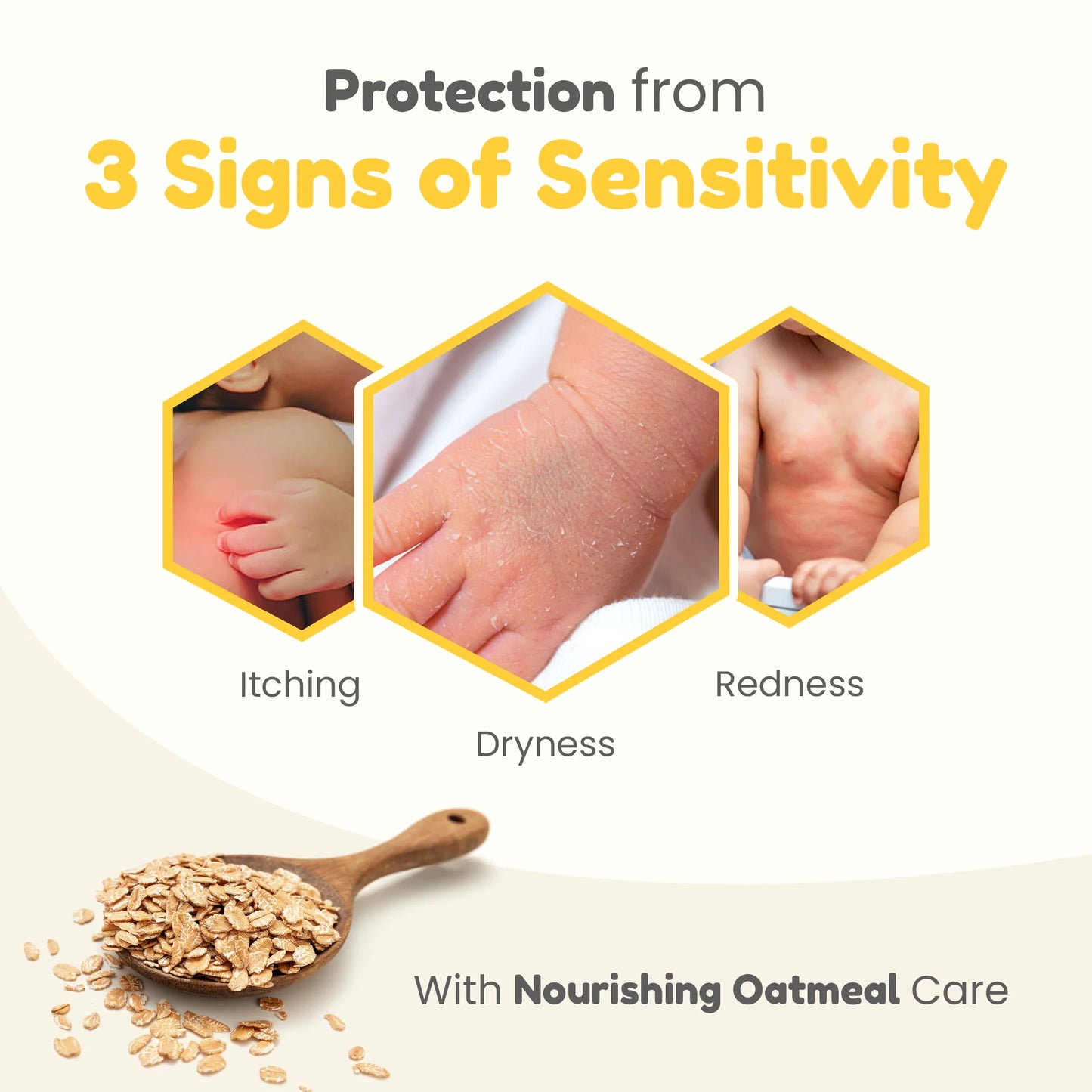 Protects skin from 3 Signs of Skin sensitivity - itching, dryness, redness with healing oatmeal