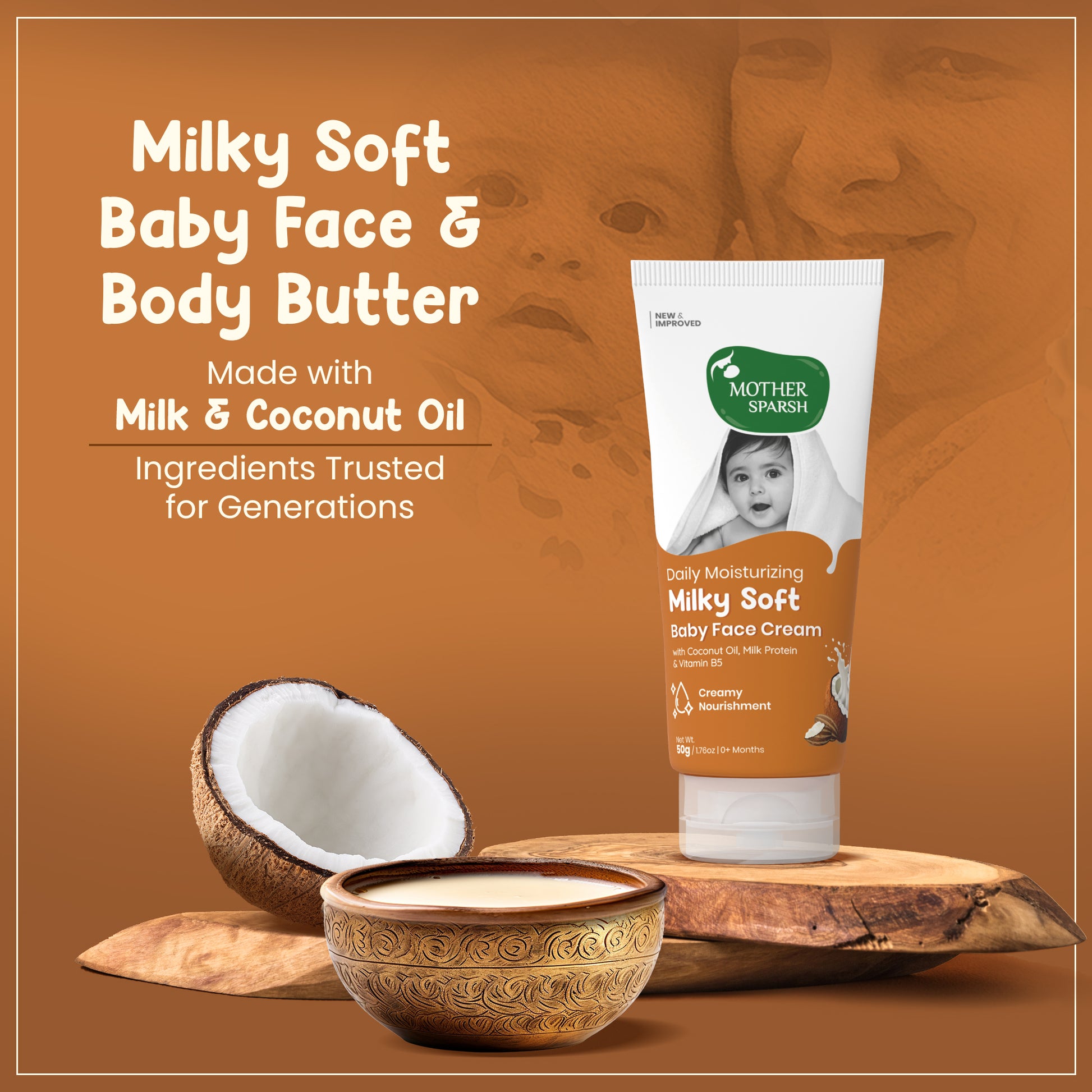 Mother Sparsh Milky Soft Baby Face and Body Butter with Milk and Coconut Oil for Gentle Nourishment