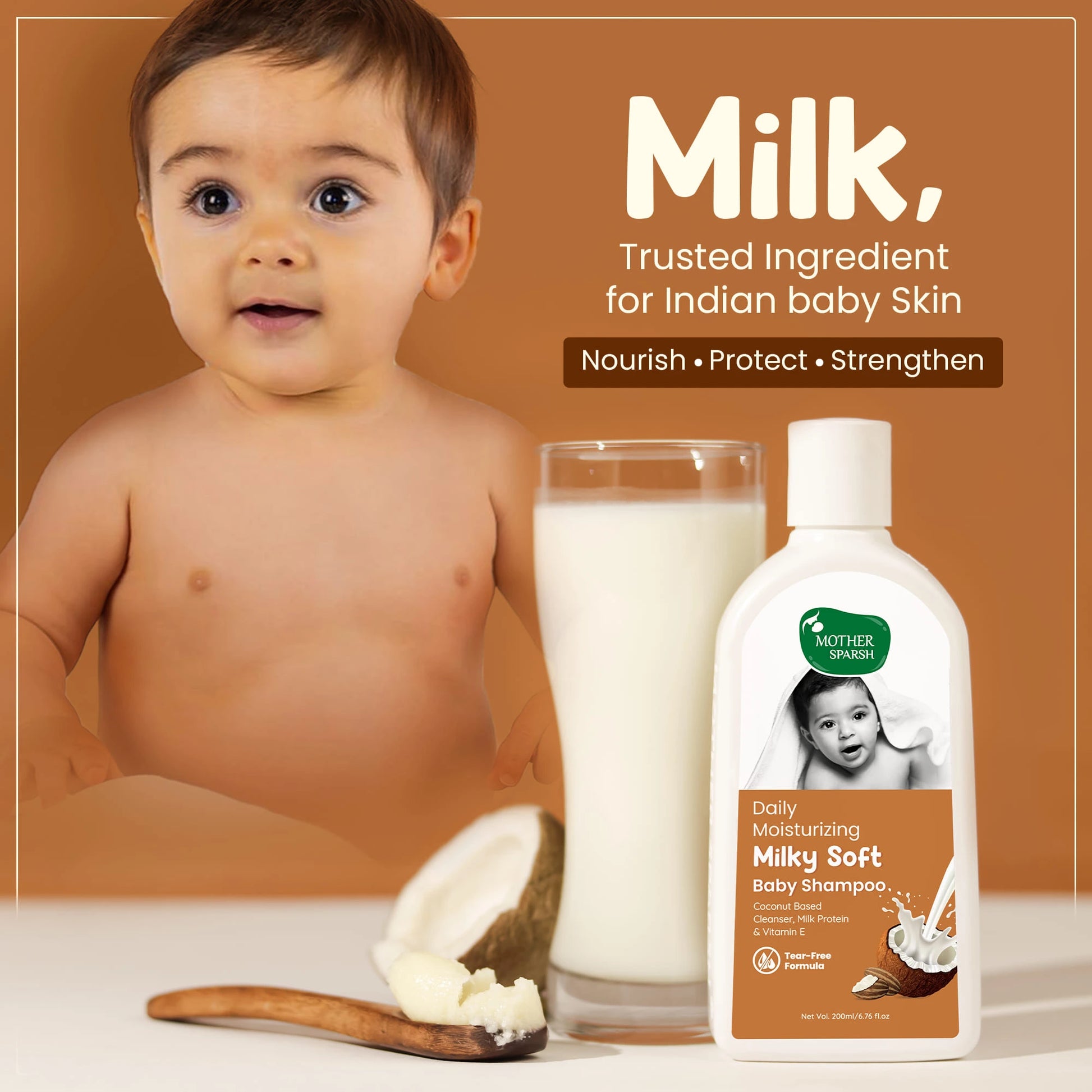 Milk in Baby Shampoo nourish protect and strengthen baby hair