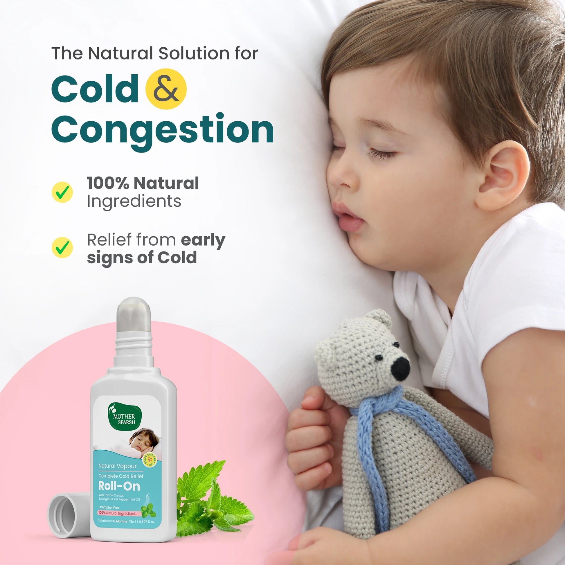 Natural and easy relief from baby cold and congestion with Mother Sparsh Vapour Roll-On.