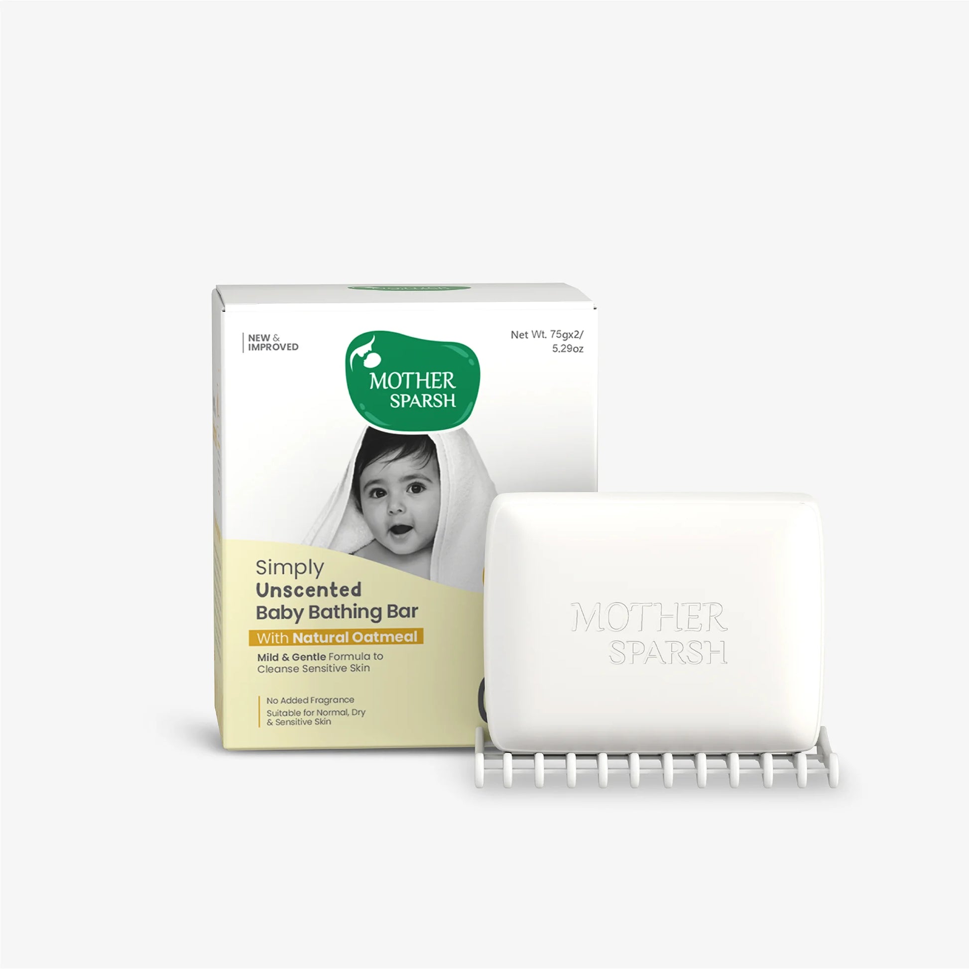 Mother Sparsh Simply Unscented Baby Bathing Bar with Natural Oatmeal for sensitive skin. Mild & gentle baby soap for normal, dry, and sensitive skin.