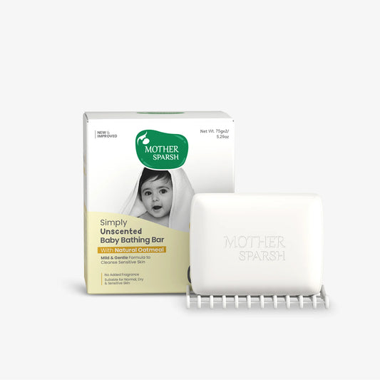 Mother Sparsh Simply Unscented Baby Bathing Bar with Natural Oatmeal for sensitive skin. Mild & gentle baby soap for normal, dry, and sensitive skin.