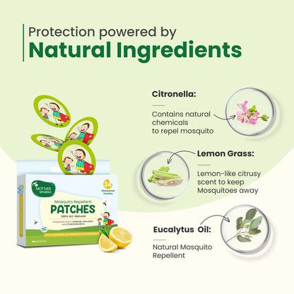 Mosquito patches with citronella, lemongrass, and eucalyptus oil for natural protection