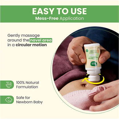 How to use Mother Sparsh Tummy Roll On by massaging the baby's navel in a circular motion.