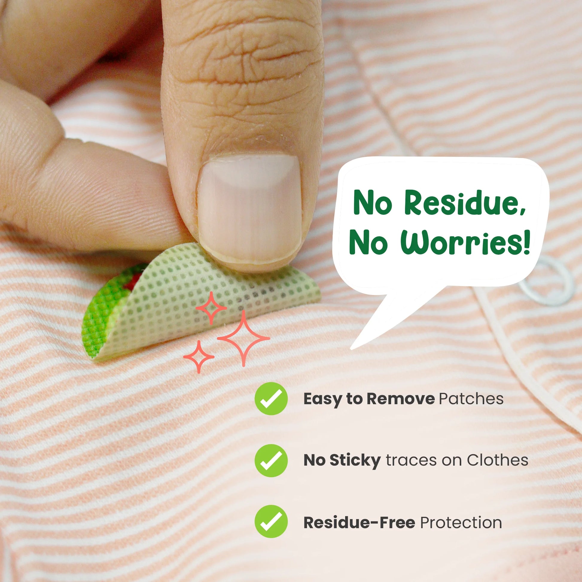 Non-sticky, residue-free mosquito repellent patches that are easy to remove.