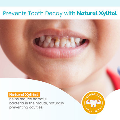 Child with Tooth Decay – Natural Xylitol in Kids Toothpaste Helps Prevent Cavities by Reducing Harmful Bacteria and Strengthening Milk Teeth
