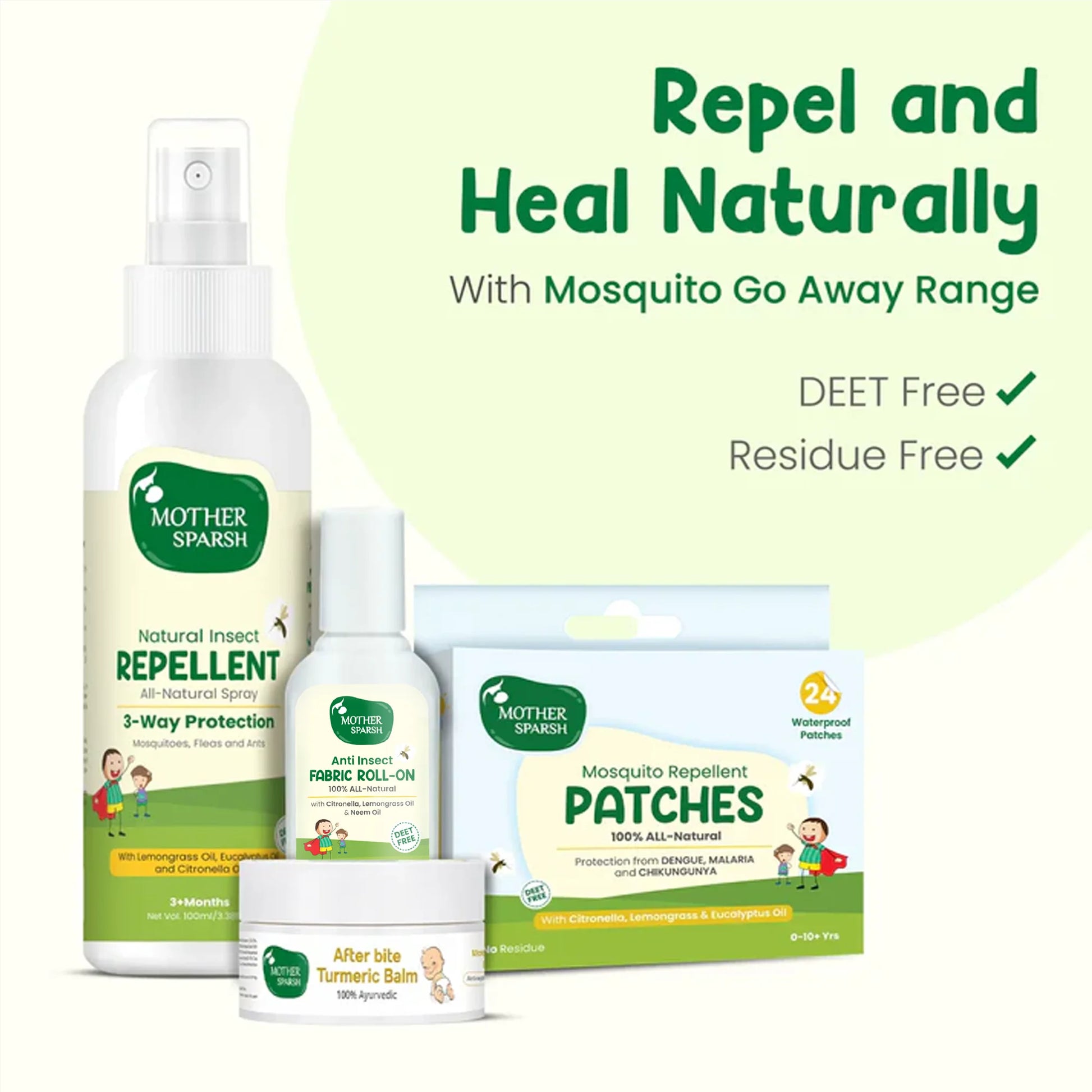 Repel & heal naturall with mosquito go away range, deet free mosquito repellent kit - spray, patch, roll-on, after bite balm