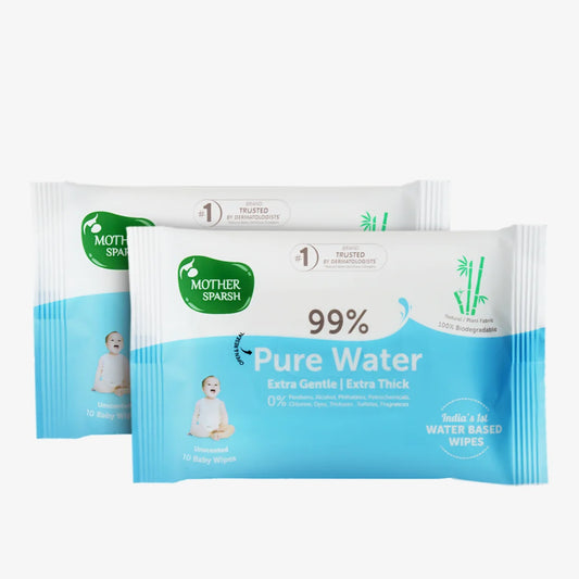 99% Pure Water Unscented Baby Wipes With Medical Grade Fabric For Sensitive Skin (2 Pack x10 Pcs)