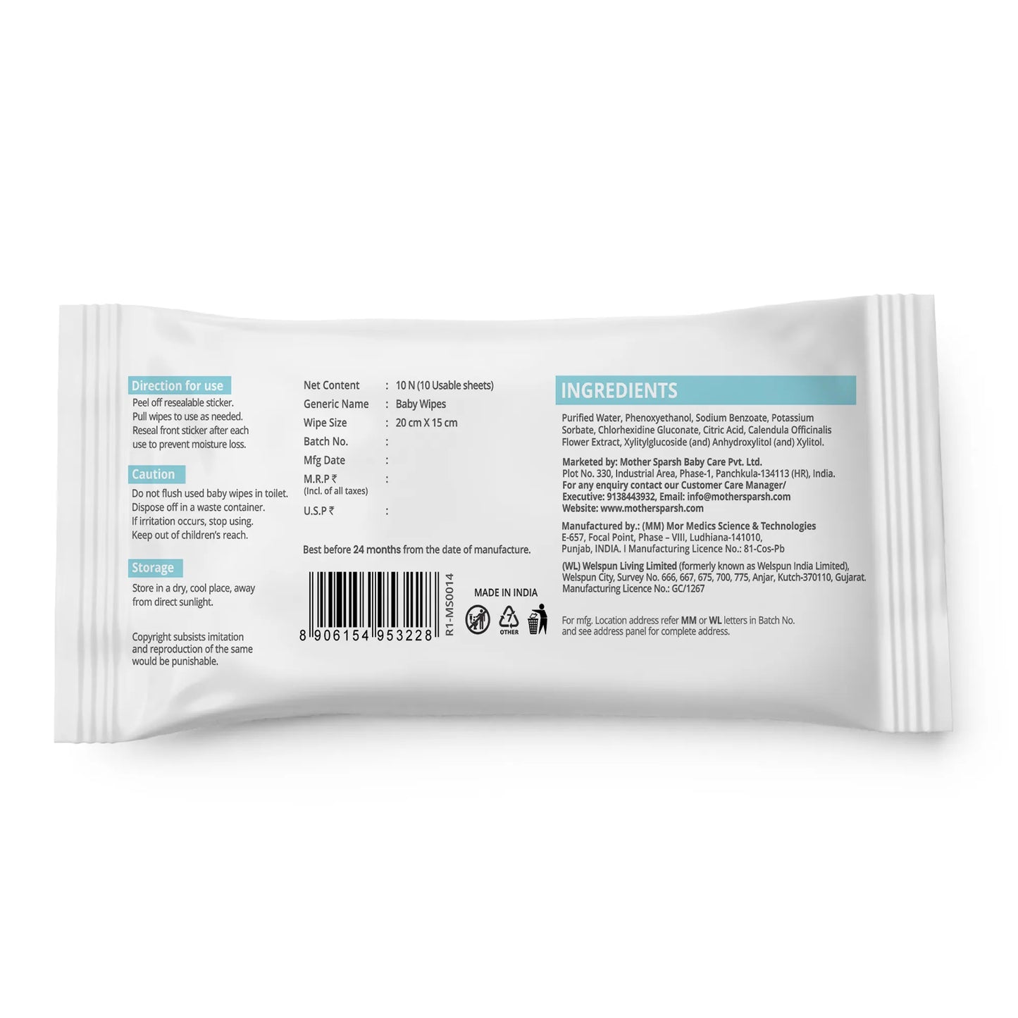 99% Pure Water Unscented Baby Wipes - Travel Pack (10 pcs)