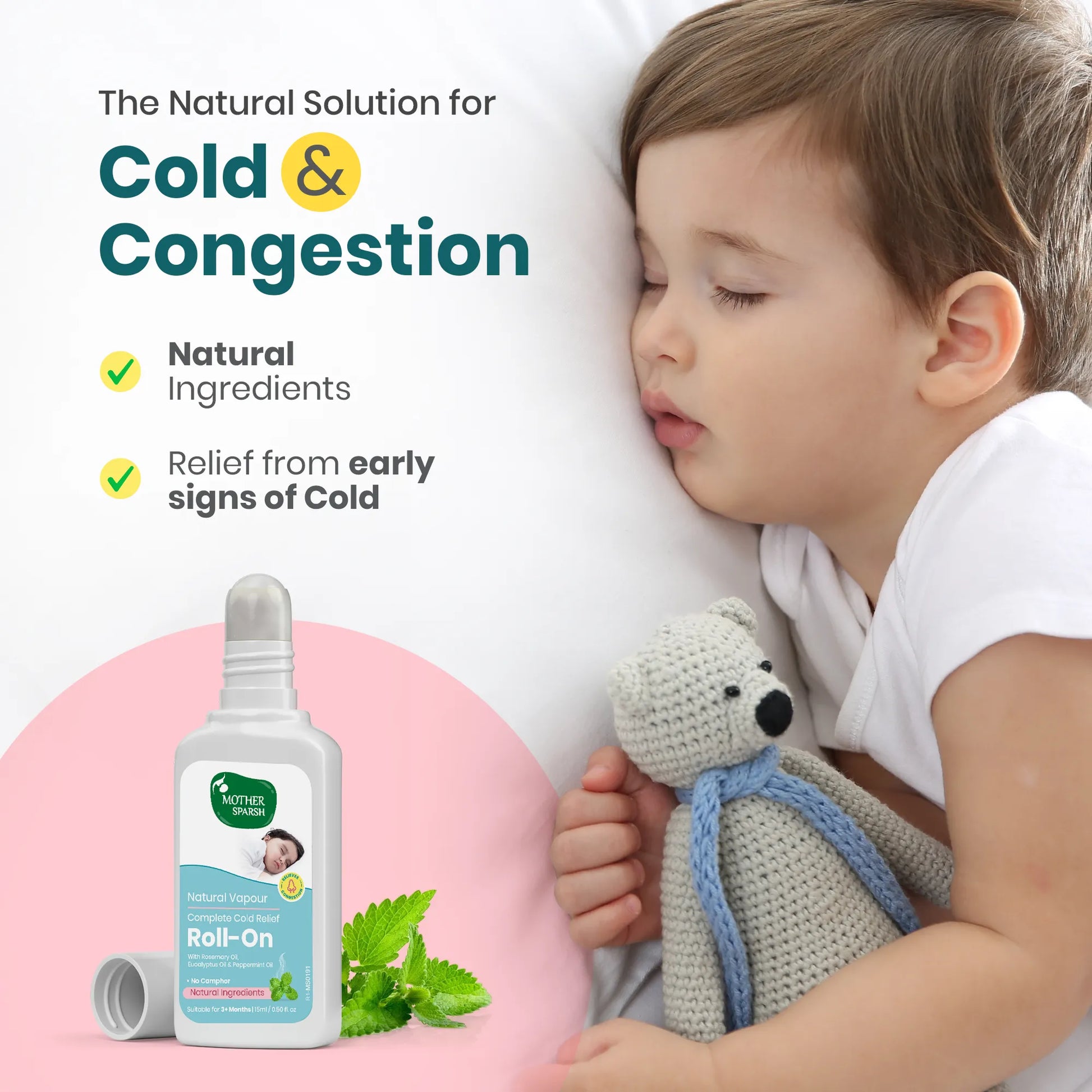 Natural and easy relief from baby cold and congestion with Mother Sparsh Vapour Roll-On.