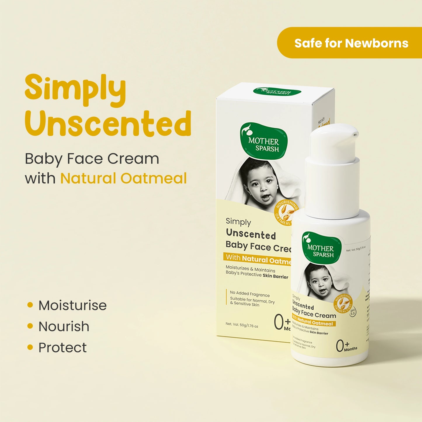 Simply Unscented Baby Face Cream - Mild & Moisturizing for Soft Skin