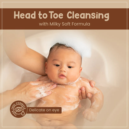 Baby bathing with Milky Soft Head to Toe Baby Wash by Mother Sparsh – tear-free and gentle on eyes
