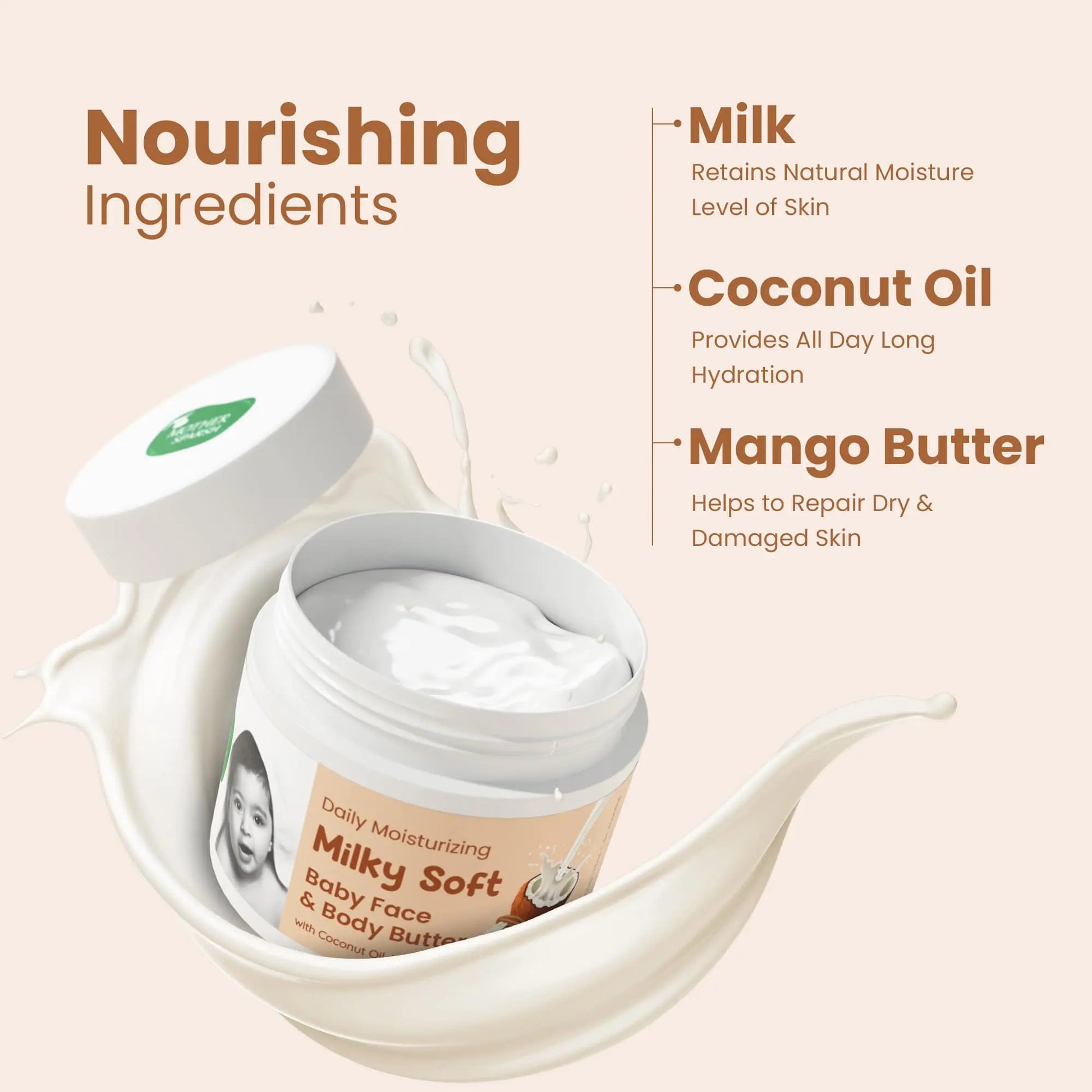 Milky soft ingredients for newborn skin