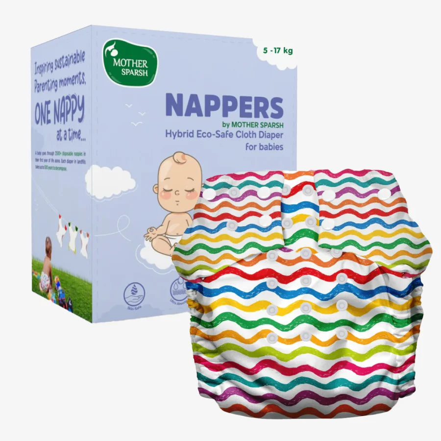 Nappers by Mother Sparsh : Hybrid Eco-Safe Reusable Cloth Diaper + Hybrid Soaker Pad (Free Size)