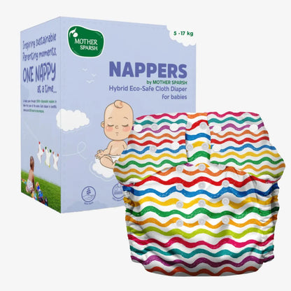 Nappers by Mother Sparsh : Hybrid Eco-Safe Reusable Cloth Diaper + Hybrid Soaker Pad (Free Size)