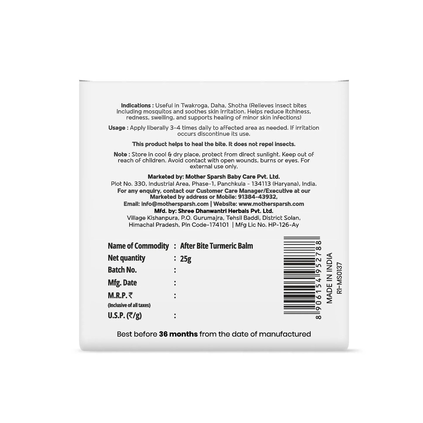 After Bite Turmeric Balm for Mosquito & Insect Bite Relief
