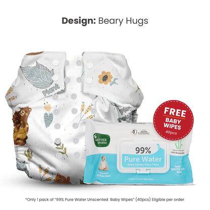 Mother Sparsh Beary Hugs Clothe diaper with free baby wipes 